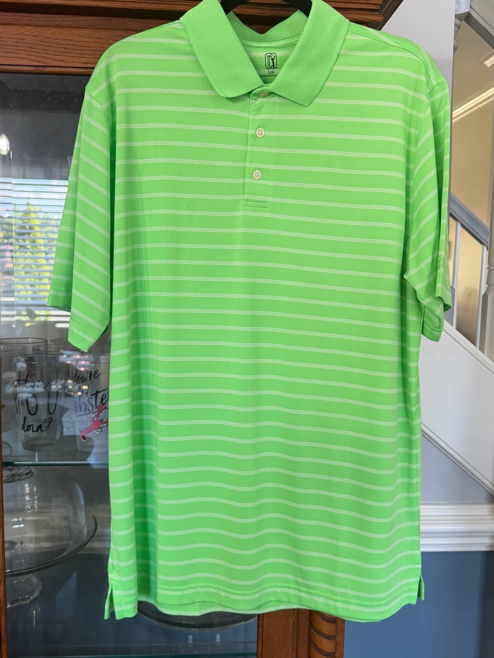 Men's Lime Green Striped Polo Shirt